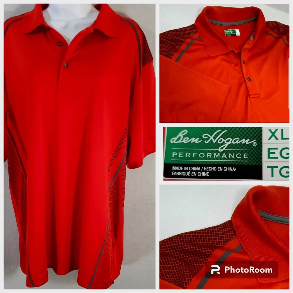 Ben Hogan Performance XL Men's Golf Shirt Stretch Short Sleeve Red Black Grid